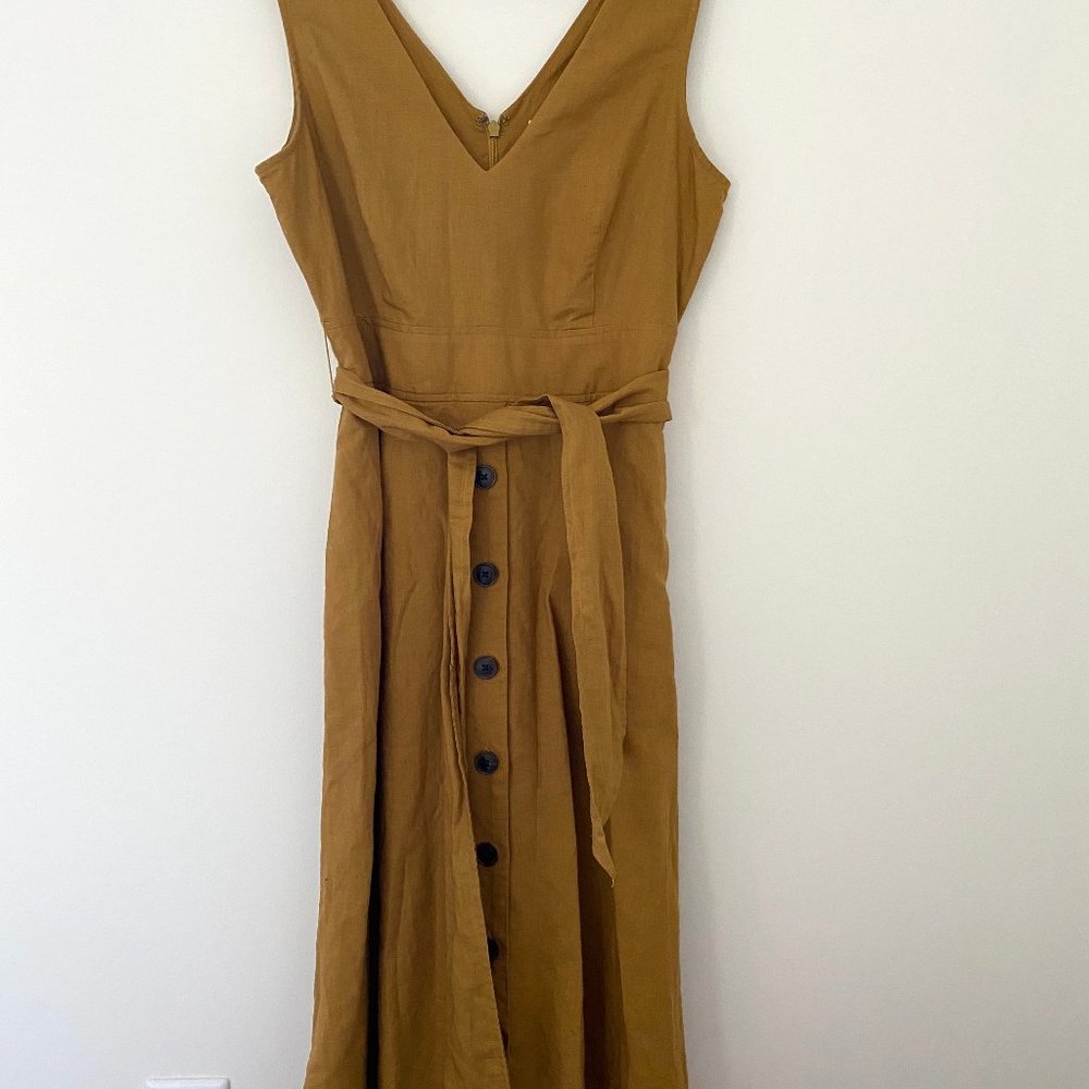 gap button front linen midi dress